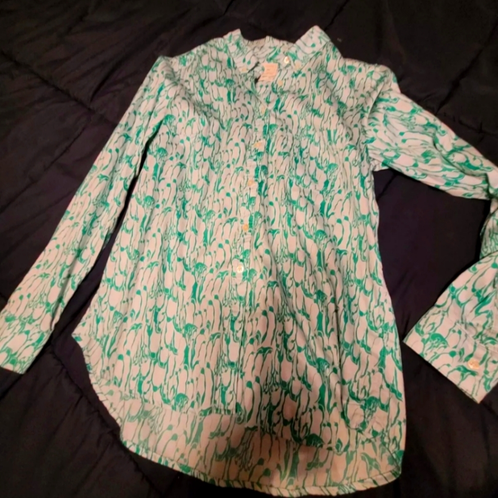 GAP Green Penguin Print Button Up Top Size Medium